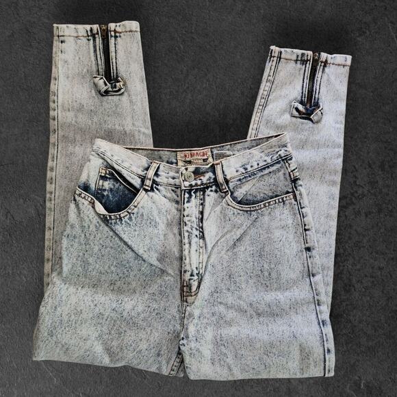 Jordache basics Girls Youth Jeans Sz 12 Tapered Bleached Zip Ankles VTG - Picture 2 of 9